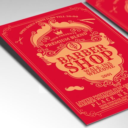 Customizable 2026 barber shop poster in PSD format with high-definition textures, organized Photoshop layers, and premium haircut imagery placeholders.