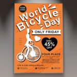 A professional Bicycle Day Event Flyer PSD Template for 2026 featuring a high-energy cycling theme, vibrant outdoor colors, and bold modern typography.