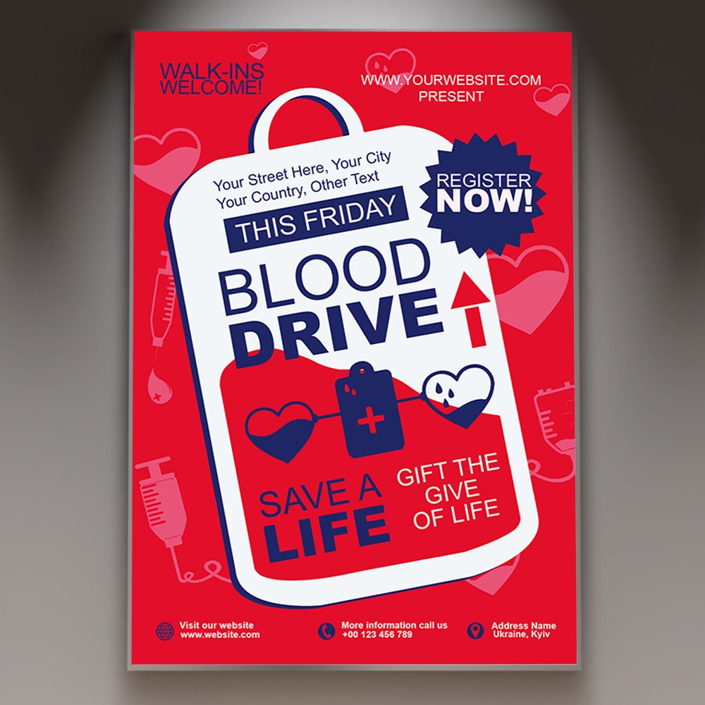 blood-drive-day-flyer-psd-template-1 A professional Blood Drive Day Flyer PSD Template for 2026 featuring a clean medical layout, vibrant red accents, and high-impact community-focused typography.