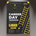 A professional Career Day Event Flyer PSD Template for 2026 featuring a clean corporate layout, blue networking icons, and bold modern business typography.