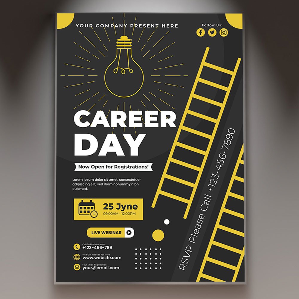 career-day-event-flyer-psd-template-1 A professional Career Day Event Flyer PSD Template for 2026 featuring a clean corporate layout, blue networking icons, and bold modern business typography.