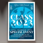 A professional Class of 2026 Event Flyer PSD Template featuring elegant gold and black celebratory aesthetics, sparkling cinematic lighting, and modern academic typography.