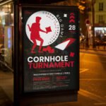 An eye-catching "Cornhole & Brews 2026" invitation design showing sharp 300 DPI resolution and a high-status layout for backyard parties and bar tournaments.