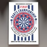 A professional Darts Championship Flyer PSD Template for 2026 featuring a high-energy sports aesthetic, cinematic lighting, and bold tournament typography.