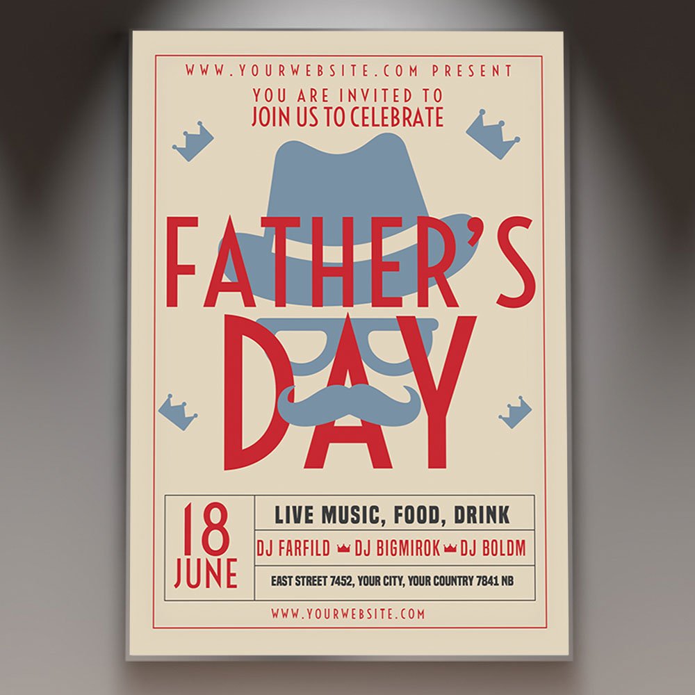 fathers-day-event-flyer-psd-template-1 A professional Father's Day Event Flyer PSD Template for 2026 with classic masculine textures, warm cinematic lighting, and elegant modern typography.