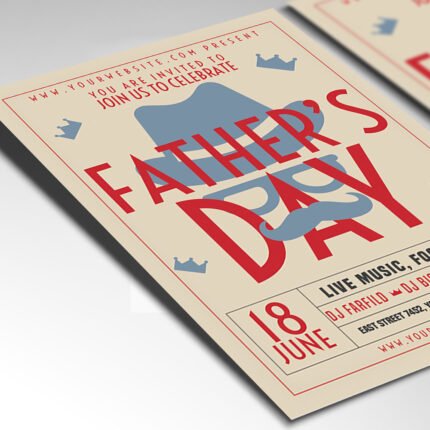 Customizable 2026 Father's Day celebration poster in PSD format featuring organized Photoshop layers and premium image placeholders for family events.