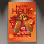 A professional Happy Hour Event Flyer PSD Template for 2026 featuring cinematic cocktail photography, urban neon accents, and modern nightlife typography.