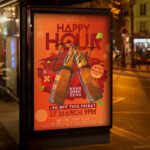 An eye-catching "Happy Hour 2026" invitation design showing sharp 300 DPI resolution and a high-status layout for lounges, bars, and clubs.