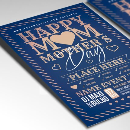 Customizable 2026 Mom's Day event poster in PSD format with high-definition botanical graphics, organized Photoshop layers, and premium lifestyle photography placeholders.