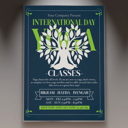 A professional International Yoga Day Flyer PSD Template for 2026 featuring serene minimalist aesthetics, soft lighting, and high-quality yoga imagery.