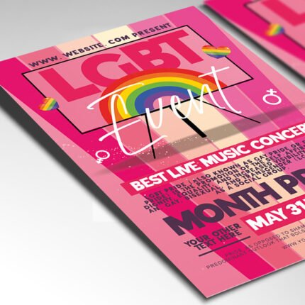 Customizable 2026 Pride festival poster in PSD format with high-definition spectrum textures, organized Photoshop layers, and premium performer placeholders.