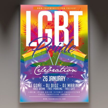 A professional LGBT Pride Flyer PSD Template for 2026 featuring dynamic liquid rainbow textures, cinematic lighting, and bold inclusive typography.