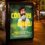 An eye-catching "Live Comedy 2026" event invitation design showing sharp 300 DPI resolution and a premium layout for comedy clubs and open mic nights.