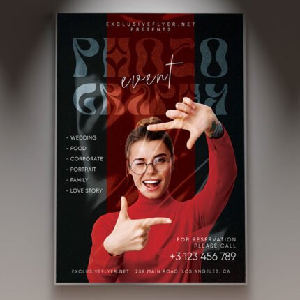 A professional Photography Day Event Flyer PSD Template for 2026 featuring a stylish camera aperture motif, cinematic lens flare effects, and modern minimalist typography.