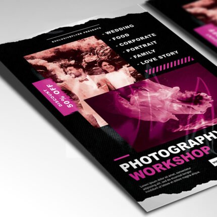 Customizable 2026 photo workshop poster in PSD format with high-definition textures, organized Photoshop layers, and creative photography placeholders.