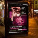 An eye-catching "Photography Day Workshop 2026" invitation design showing sharp 300 DPI resolution and a premium layout for camera classes and masterclasses.