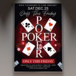 A professional Poker Tournament Flyer PSD Template for 2026 featuring a luxury dark-mode aesthetic, high-stakes chip graphics, and bold modern typography.