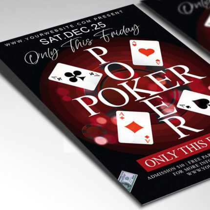 Customizable 2026 poker championship poster in PSD format with high-definition textures, organized Photoshop layers, and premium card imagery placeholders.
