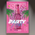 A professional Sunday Funday Party Flyer PSD Template for 2026 featuring a vibrant summer aesthetic, sun-drenched lighting, and bold party typography.