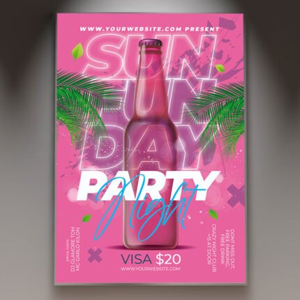 A professional Sunday Funday Party Flyer PSD Template for 2026 featuring a vibrant summer aesthetic, sun-drenched lighting, and bold party typography.