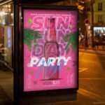 An eye-catching "Sunday Funday 2026" event invitation design showing sharp 300 DPI resolution and a high-status layout for clubs and rooftop lounges.