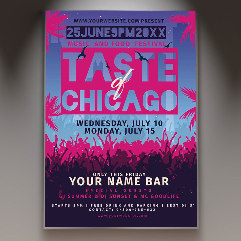 taste-of-chicago-flyer-psd-template-1 A professional Taste of Chicago Flyer PSD Template for 2026 featuring a vibrant urban aesthetic, cinematic food graphics, and bold modern typography.