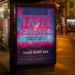 An eye-catching "Taste of Chicago 2026" event invitation design showing sharp 300 DPI resolution and a high-status layout for street food fairs and restaurant promos.