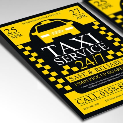 Customizable 2026 transportation service poster in PSD format with high-definition textures, organized Photoshop layers, and premium app download QR code placeholders.