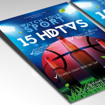 Customizable 2026 sports viewing party poster in PSD format with high-definition textures, organized Photoshop layers, and premium scoreboard design elements.