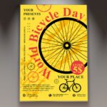 A professional World Bicycle Day Flyer PSD Template for 2026 featuring a vibrant eco-friendly aesthetic, cinematic outdoor lighting, and modern sports typography.