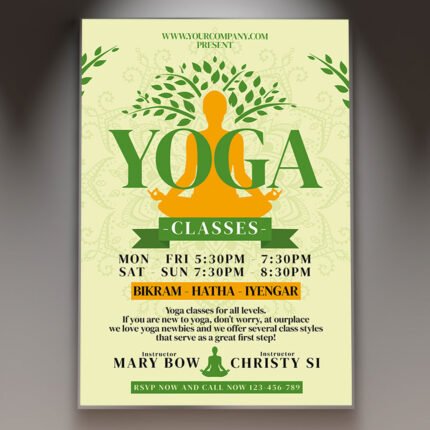 A professional Yoga Classes Flyer PSD Template for 2026 featuring a serene zen aesthetic, soft cinematic lighting, and modern minimalist typography.