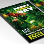 Customizable St. Patrick's Day party poster in PSD format with fully organized Photoshop layers, rich green gradients, and realistic 3D gold elements.