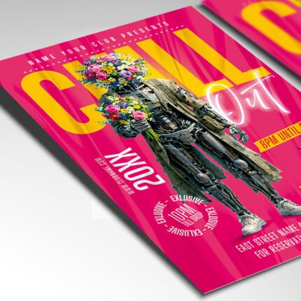 Customizable chill lounge party poster design in PSD format with fully organized Photoshop layers, drink special placeholders, and premium venue info zones.