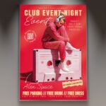 A professional Club Event Disco Flyer PSD Template featuring a vibrant dance-floor aesthetic, realistic disco ball reflections, and energetic neon lighting.