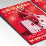 Customizable disco party poster design in PSD format with fully organized Photoshop layers, bold typography, and premium venue placeholders.