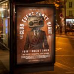 An eye-catching "Club Event Party 2027" invitation flyer template showing sharp 300 DPI resolution, bold display typography, and premium nightlife festival aesthetics.