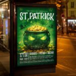 An eye-catching "Happy Saint Patrick 2027" invitation flyer template showing sharp 300 DPI print-ready quality, modern bold display fonts, and premium holiday aesthetics.