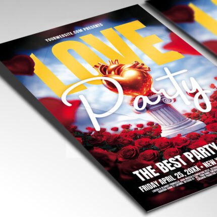 Customizable 2027 romantic gala poster in PSD format with dreamy textures, organized Photoshop layers, and premium invitation placeholders.