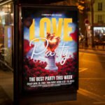 An eye-catching "Love 2027" event invitation flyer template showing sharp 300 DPI resolution, sophisticated display fonts, and premium holiday celebration aesthetics.