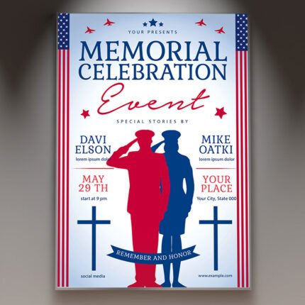A professional Memorial Celebration Event Flyer PSD Template for 2026 featuring a serene aesthetic, soft cinematic lighting, and elegant commemorative typography.