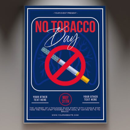 A professional No Tobacco Day Flyer PSD Template for 2026 featuring a clean health-focused aesthetic, organic textures, and bold medical typography.
