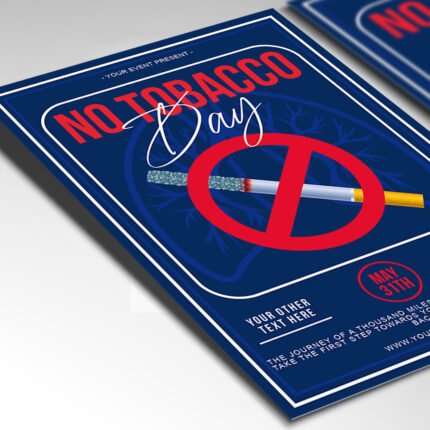 Customizable 2026 World No Tobacco Day poster in PSD format with high-definition textures, organized Photoshop layers, and premium health imagery placeholders.