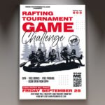 A professional Rafting Tournament Flyer PSD Template for 2026 featuring a high-intensity water sports aesthetic, cinematic lighting, and bold athletic typography.