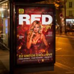 An eye-catching "Red Night" event invitation design showing sharp 300 DPI resolution and a high-status layout for upscale clubs and fashion soirées.