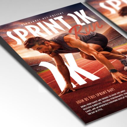 Customizable track and field event poster in PSD format with high-definition sports textures, organized Photoshop layers, and premium athlete placeholder zones.
