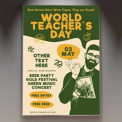 A professional Teachers Day Flyer PSD Template for 2026 featuring a sophisticated academic aesthetic, warm cinematic lighting, and elegant education-themed graphics.
