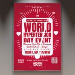 A professional World Hypertension Flyer PSD Template for 2026 featuring a clean medical aesthetic, heart health icons, and professional healthcare typography.