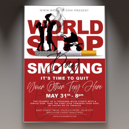 A professional World No Tobacco Flyer PSD Template for 2026 featuring a clean health-focused aesthetic, organic textures, and bold medical typography.