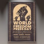 A professional World Press Freedom Day Flyer PSD Template for 2026 featuring a sophisticated journalistic aesthetic, clean editorial typography, and high-prestige media icons.