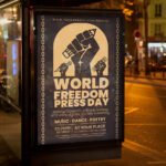 An eye-catching "World Press Freedom Day 2026" invitation design showing sharp 300 DPI resolution and a high-status layout for news organizations and media panels.